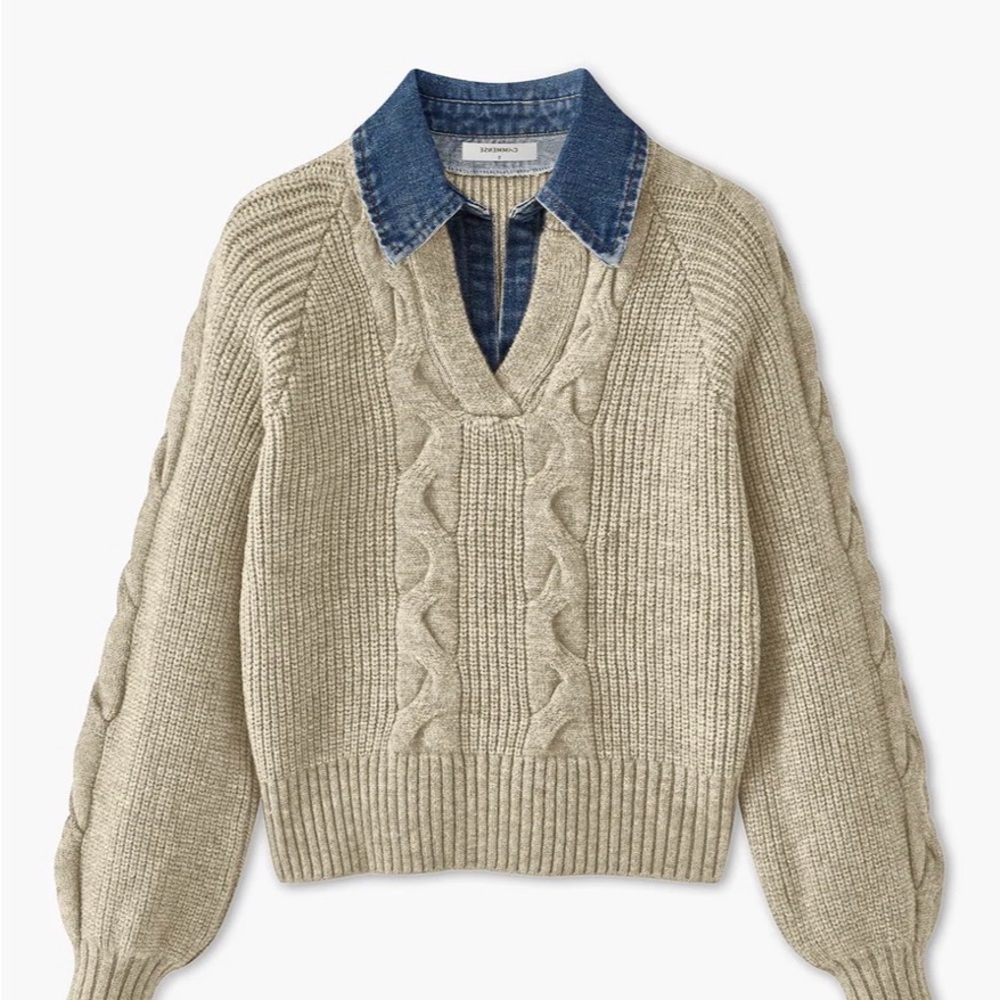 Commense Panel Ribbed Lapel Sweater